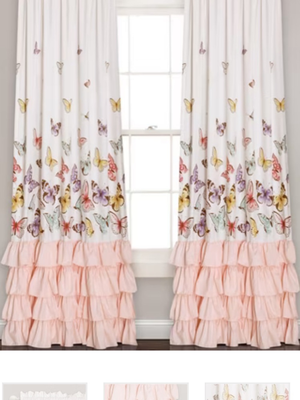 Butterfly Ruffle Window Curtains - White & Blush Pink